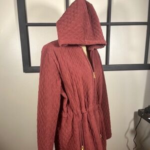 Classic Elements Burgundy Quilted Hooded Coat Plush Lined Zip XL